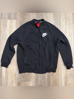 Nike W’s Fleece Bomber Varsity Jacket Black Snap Buttons-size Med *NEW w/o tags*